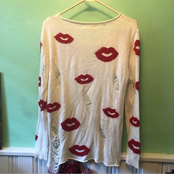Gorgeous Love Tree Distressed Sweater with Lips - Picture 6 of 8